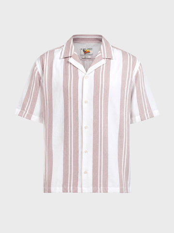 Men's Peach Boxy Fit Striped Resort Wear Shirt