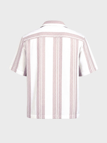 Men's Peach Boxy Fit Striped Resort Wear Shirt