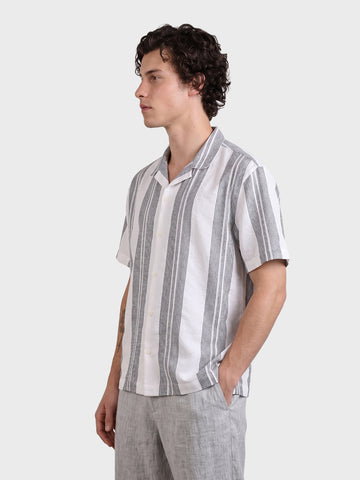 Men's Grey Relaxed Fit Striped Resort Wear Shirt