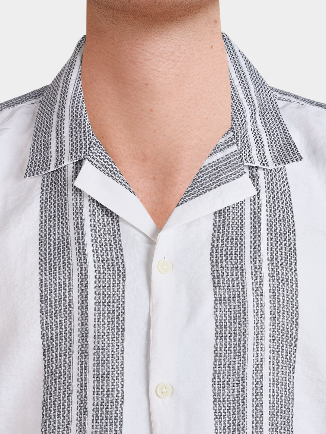 Men's Grey Relaxed Fit Striped Resort Wear Shirt