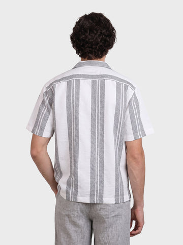 Men's Grey Relaxed Fit Striped Resort Wear Shirt