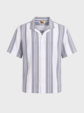 Men's Grey Relaxed Fit Striped Resort Wear Shirt