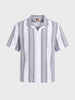 Men's Grey Relaxed Fit Striped Resort Wear Shirt