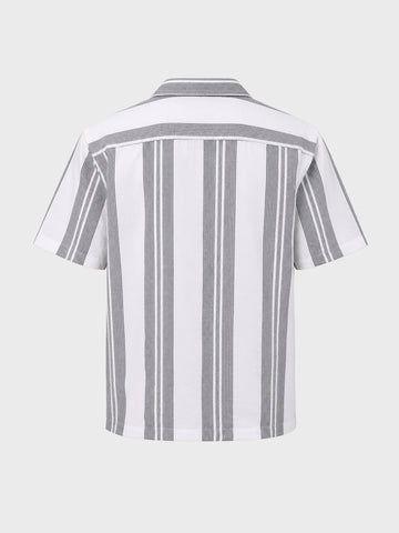 Men's Grey Relaxed Fit Striped Resort Wear Shirt