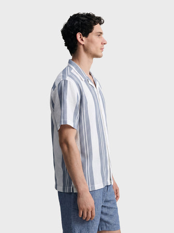 Men's Blue Boxy Fit Striped Resort Wear Shirt