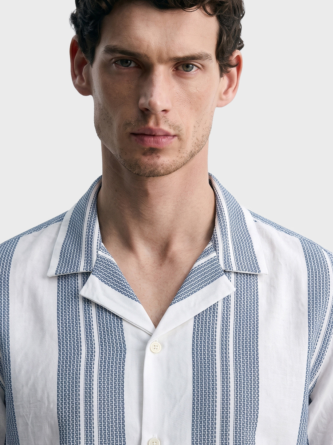 Men's Blue Boxy Fit Striped Resort Wear Shirt