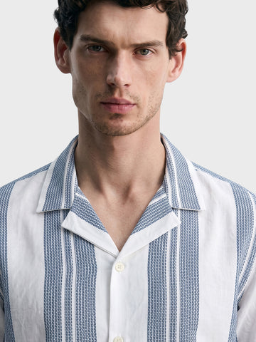 Men's Blue Boxy Fit Striped Resort Wear Shirt