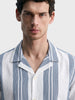 Men's Blue Boxy Fit Striped Resort Wear Shirt