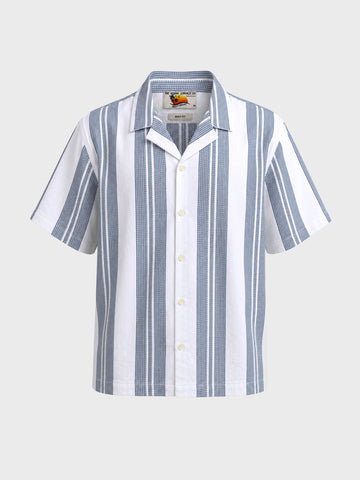 Men's Blue Boxy Fit Striped Resort Wear Shirt