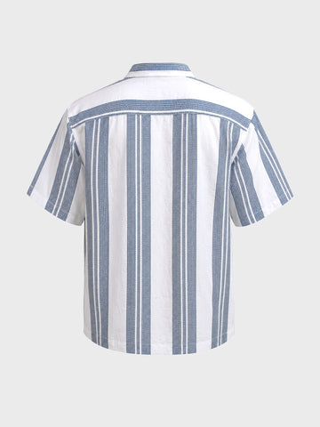 Men's Blue Boxy Fit Striped Resort Wear Shirt