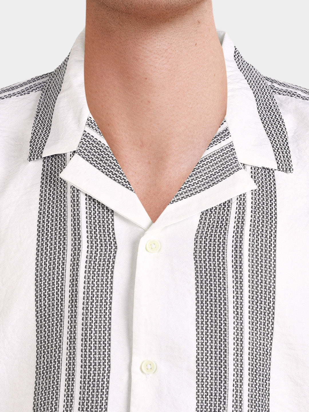 Men's Black Relaxed Fit Striped Resort Wear Shirt