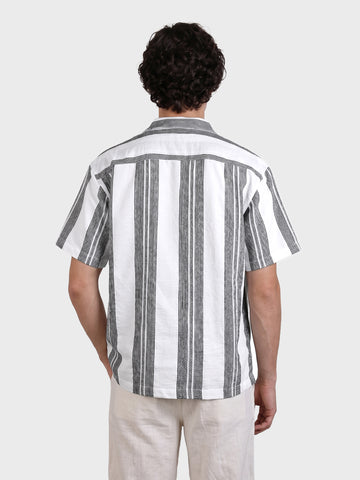 Men's Black Relaxed Fit Striped Resort Wear Shirt