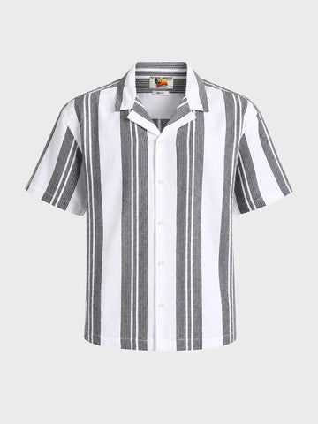 Men's Black Relaxed Fit Striped Resort Wear Shirt