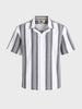Men's Black Relaxed Fit Striped Resort Wear Shirt