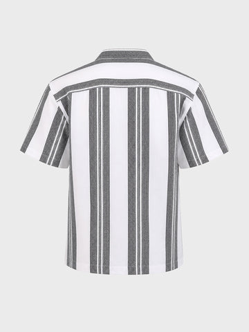 Men's Black Relaxed Fit Striped Resort Wear Shirt