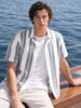 Men's Black Relaxed Fit Striped Resort Wear Shirt
