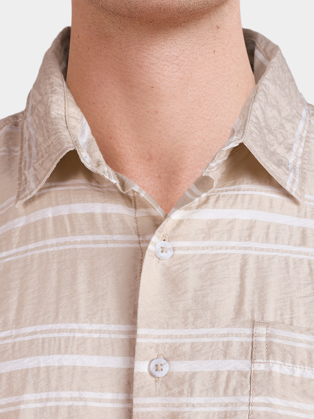 Men's Cream Boxy Fit Striped Resort Wear Shirt