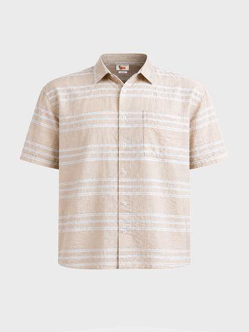 Men's Cream Boxy Fit Striped Resort Wear Shirt