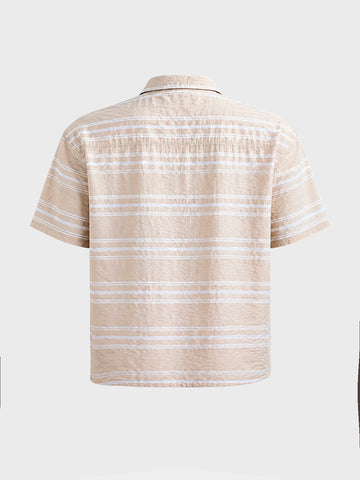 Men's Cream Boxy Fit Striped Resort Wear Shirt