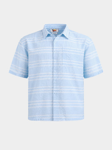 Men's Blue Boxy Fit Striped Resort Wear Shirt