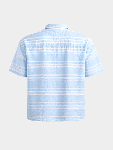 Men's Blue Boxy Fit Striped Resort Wear Shirt