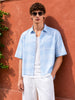 Men's Blue Boxy Fit Striped Resort Wear Shirt