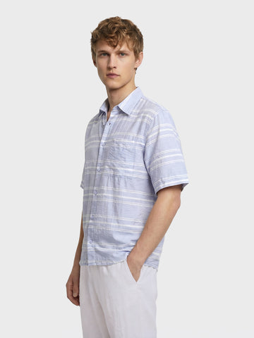Men's Blue Boxy Fit Striped Resort Wear Shirt