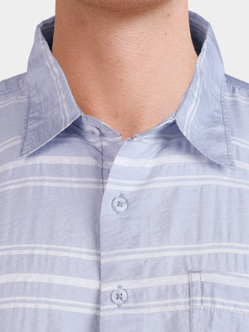 Men's Blue Boxy Fit Striped Resort Wear Shirt