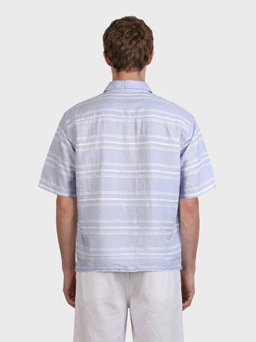 Men's Blue Boxy Fit Striped Resort Wear Shirt