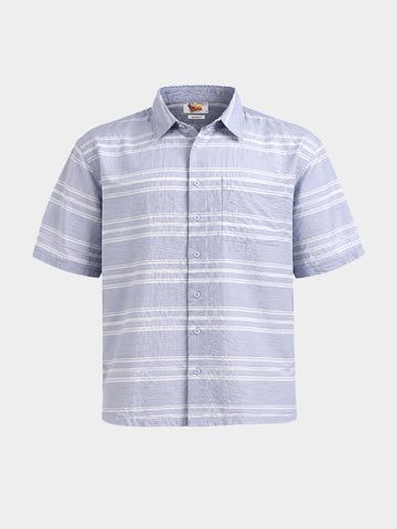 Men's Blue Boxy Fit Striped Resort Wear Shirt