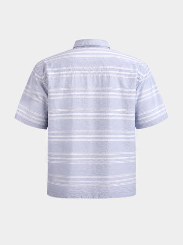 Men's Blue Boxy Fit Striped Resort Wear Shirt