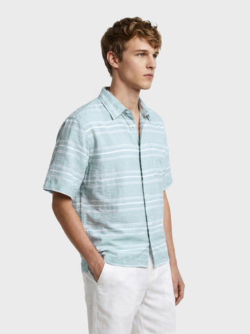 Men's Green Boxy Fit Striped Resort Wear Shirt