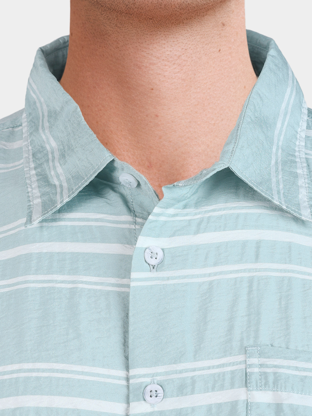 Men's Green Boxy Fit Striped Resort Wear Shirt