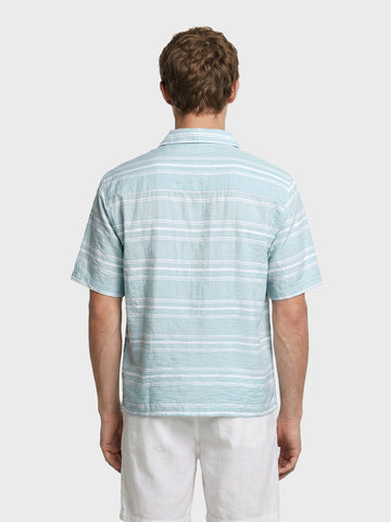 Men's Green Boxy Fit Striped Resort Wear Shirt