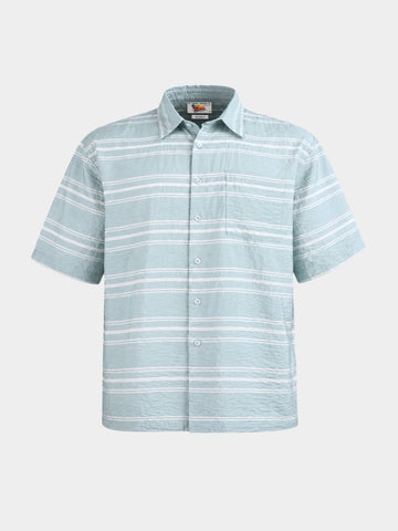 Men's Green Boxy Fit Striped Resort Wear Shirt