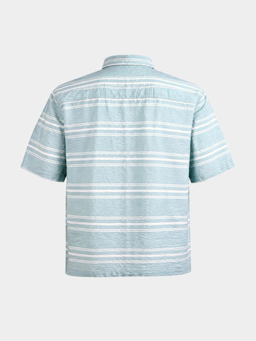 Men's Green Boxy Fit Striped Resort Wear Shirt