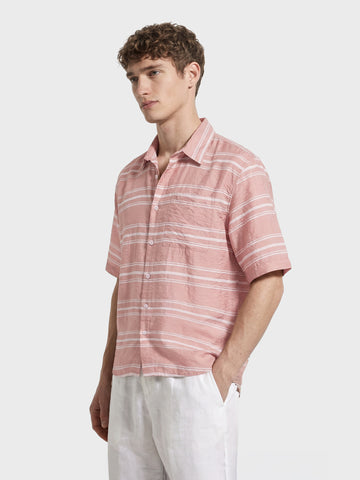 Men's Pink Boxy Fit Striped Resort Wear Shirt