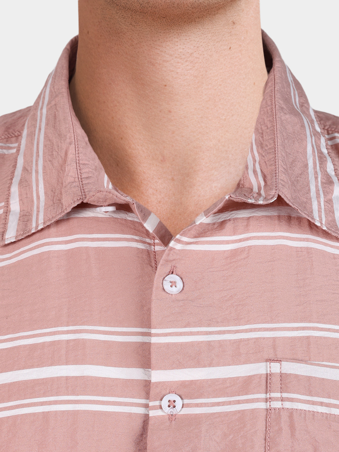 Men's Pink Boxy Fit Striped Resort Wear Shirt