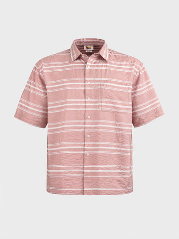 Men's Pink Boxy Fit Striped Resort Wear Shirt