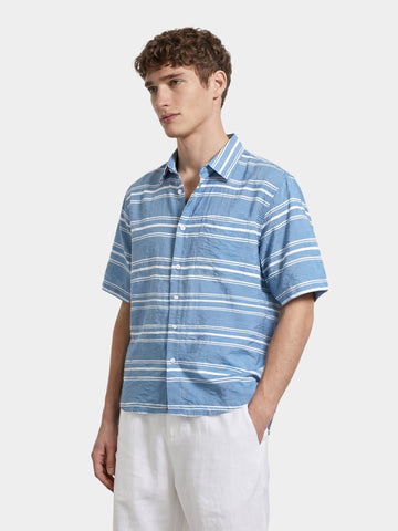 Men's Blue Boxy Fit Striped Resort Wear Shirt