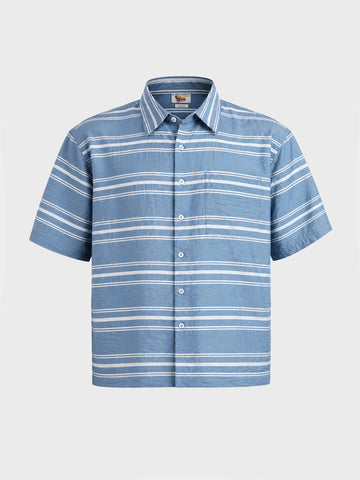 Men's Blue Boxy Fit Striped Resort Wear Shirt