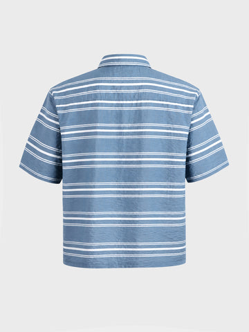Men's Blue Boxy Fit Striped Resort Wear Shirt
