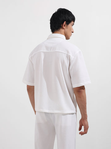 Men's White Boxy Fit Textured Resort Wear Shirt