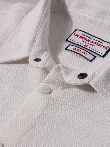 Men's White Boxy Fit Textured Resort Wear Shirt