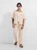 Men's Beige Boxy Fit Textured Resort Wear Shirt