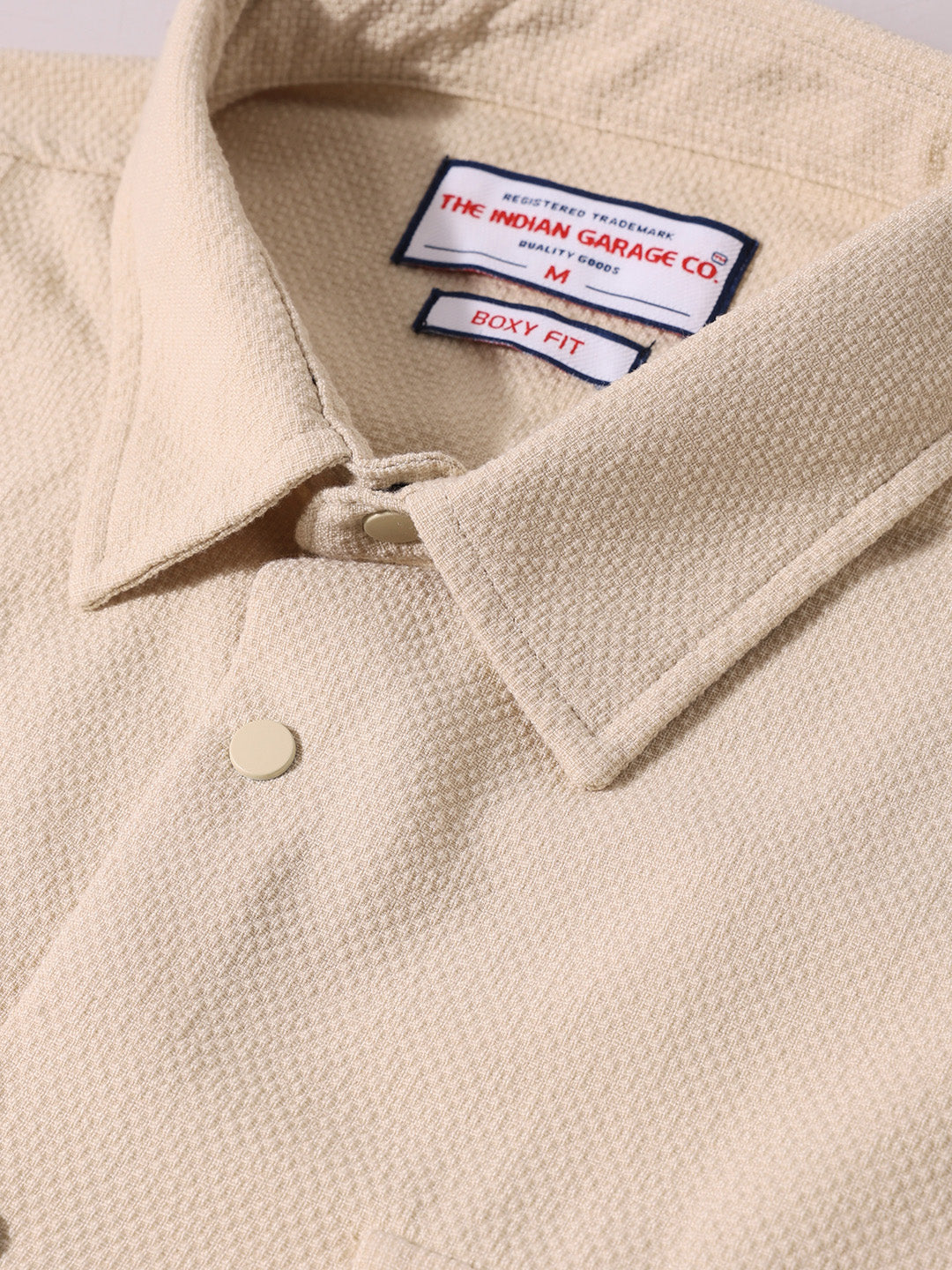 Men's Beige Boxy Fit Textured Resort Wear Shirt