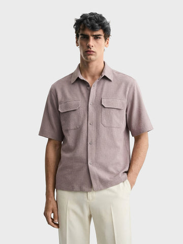 Men's Grey Boxy Fit Textured Resort Wear Shirt