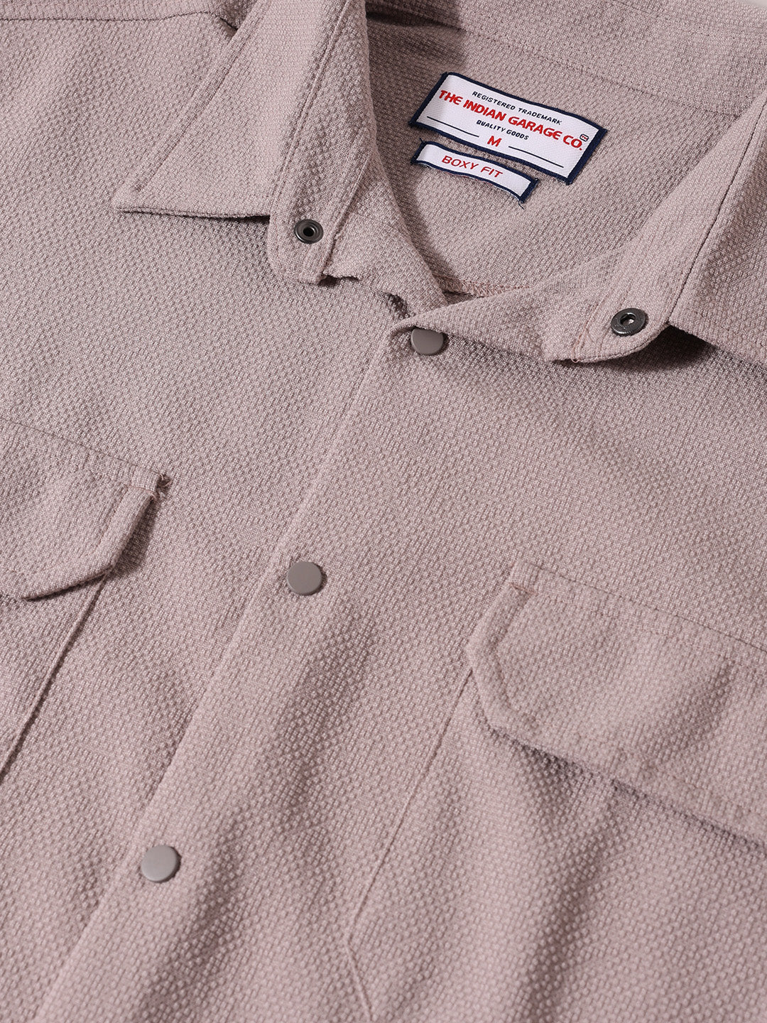 Men's Grey Boxy Fit Textured Resort Wear Shirt