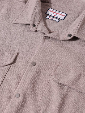 Men's Grey Boxy Fit Textured Resort Wear Shirt