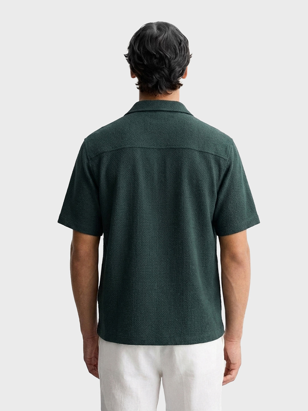 Men's Green Boxy Fit Textured Resort Wear Shirt